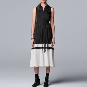 Simply Vera Wang Belted Tiered Shirt Dress Womens Size XL Black White Sleeveless